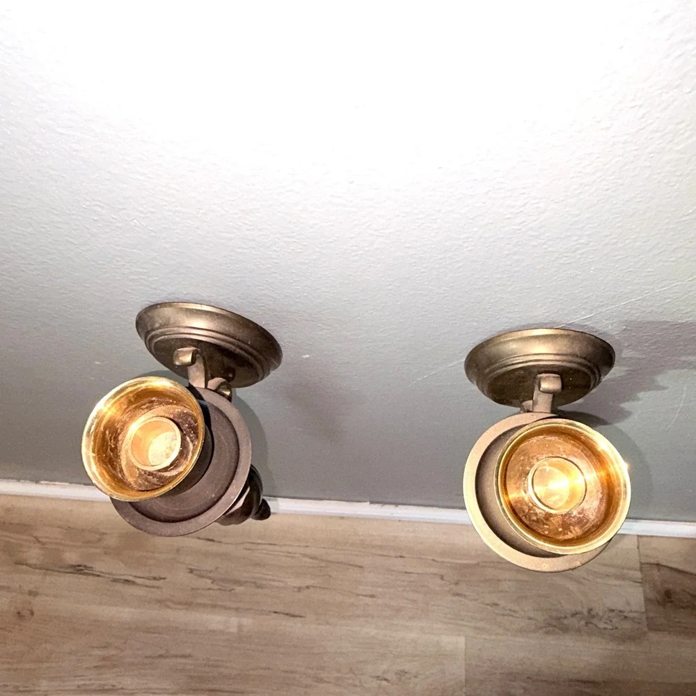 Pair of Vtg Antique Brass Hurricane Wall Sconces with Clear Glass Shades 18in